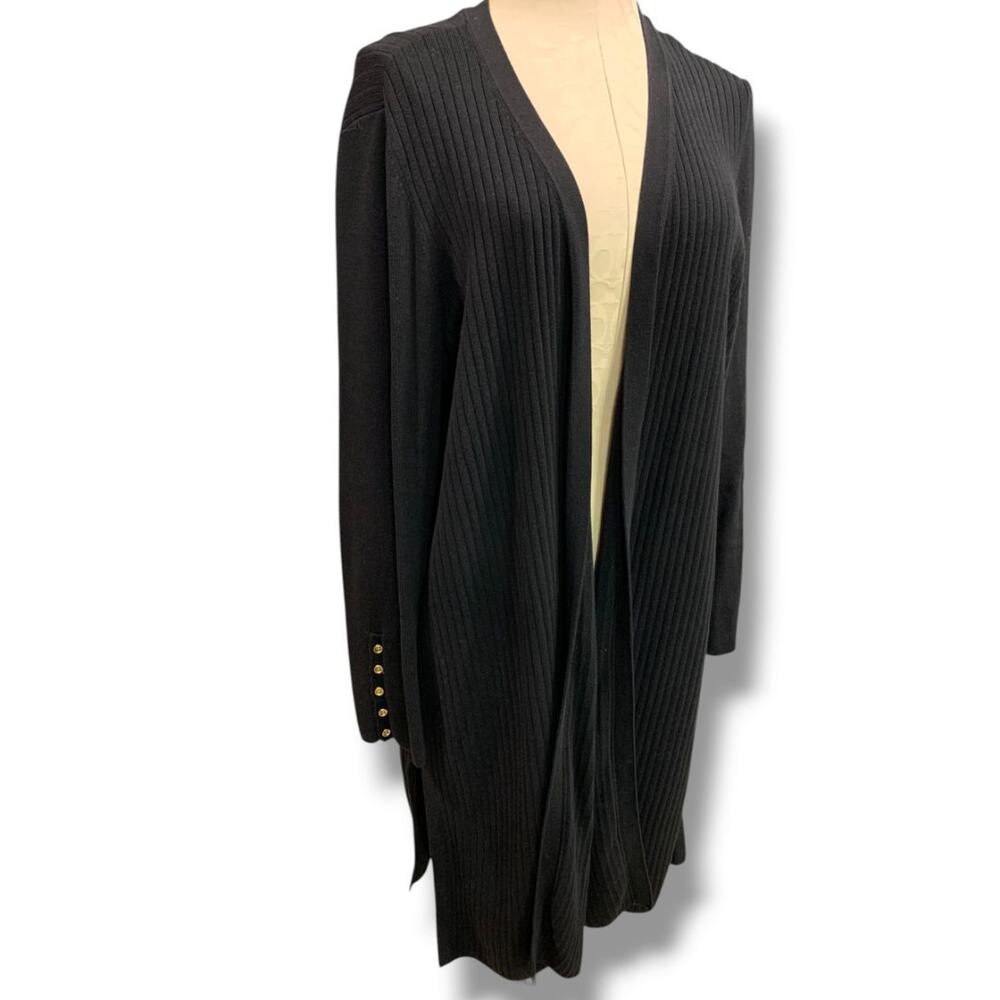 Size 1X Talbots Woman Long Open Black Ribbed Cardigan Sweater